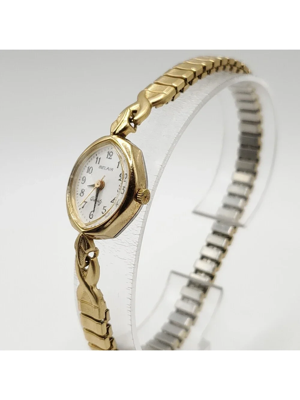 Belair Quartz Ladies Watch 16mm For Parts Or Repair Gold Tone Stretch Band